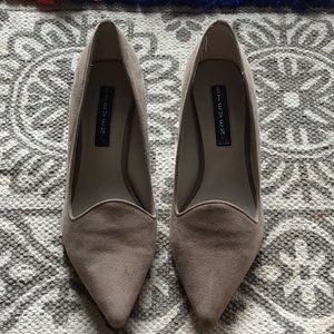 Taupe suede kitten heel